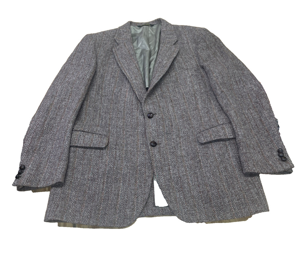 Harris Tweed Mens Herringbone Blazer Jacket 44R Pure Scottish Wool Unstructured